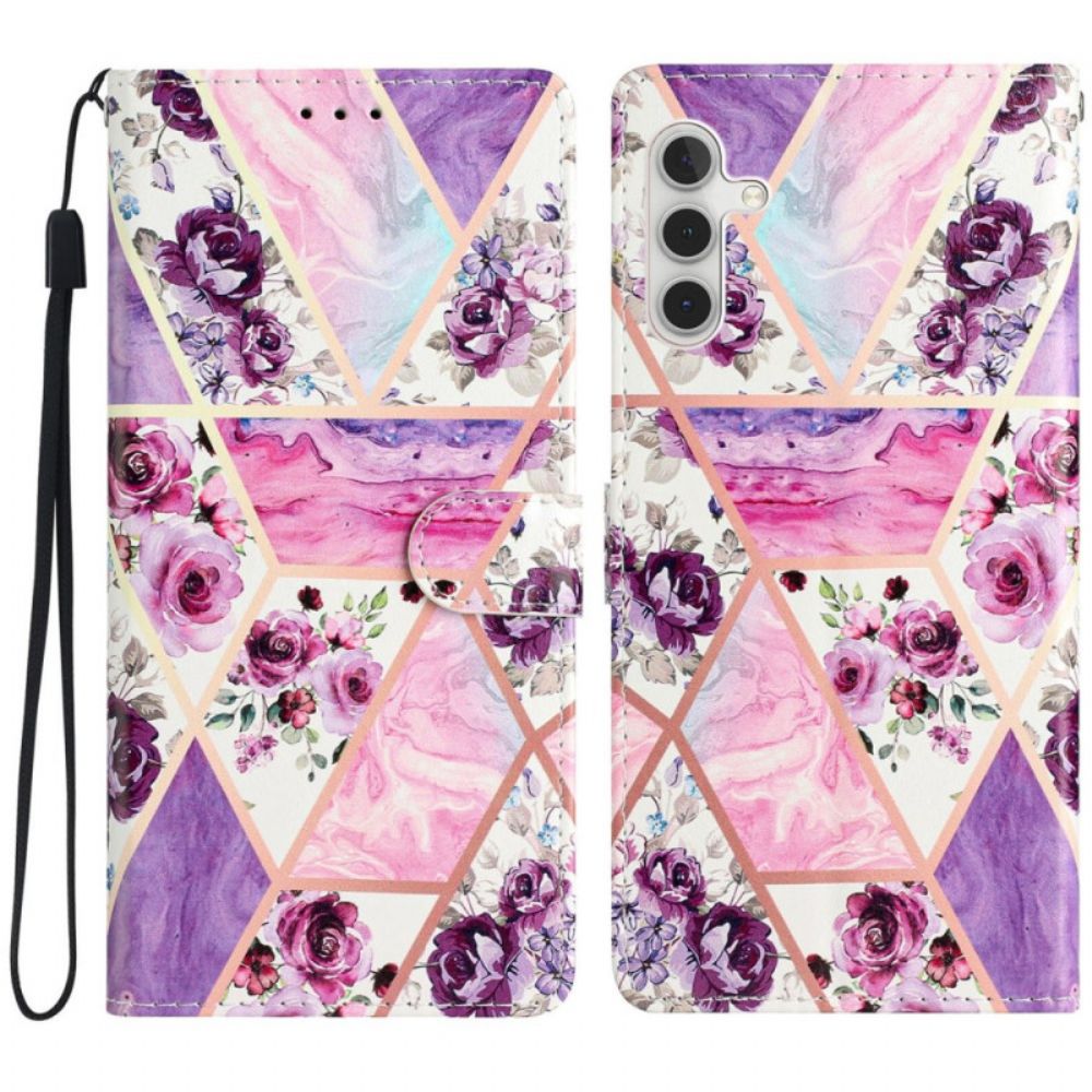 Flip Case Leren Samsung Galaxy A16 5g Paars Bloemmotief