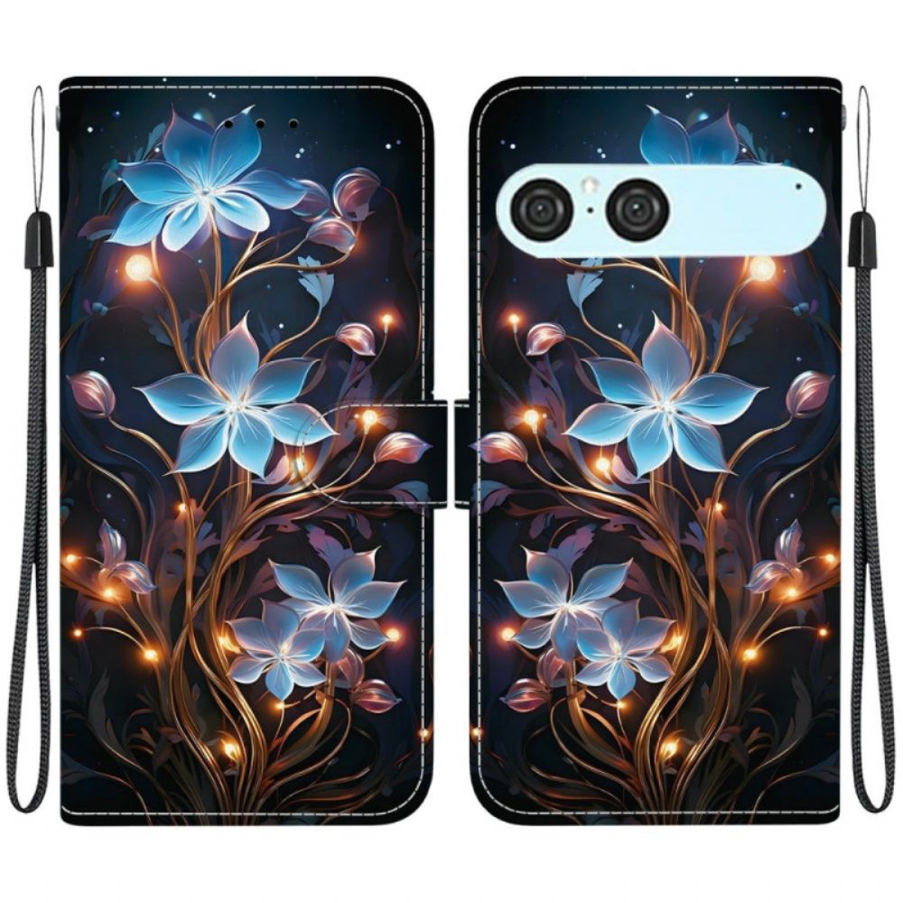 Flip Case Leren Sony Xperia 10 Vii Blauw Bloemenpatroon