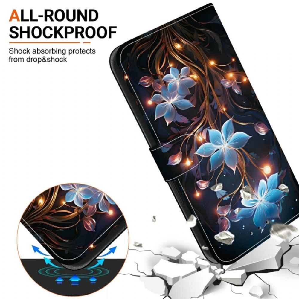 Flip Case Leren Sony Xperia 10 Vii Blauw Bloemenpatroon