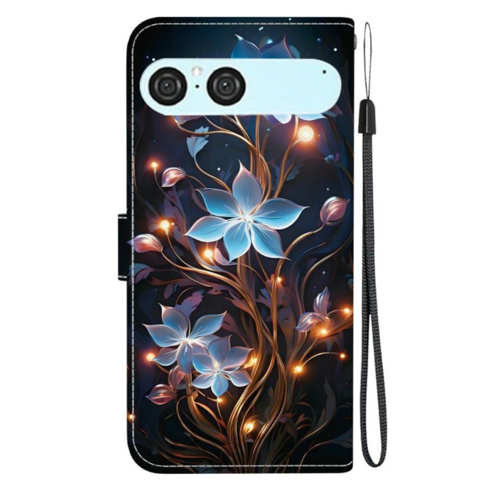 Flip Case Leren Sony Xperia 10 Vii Blauw Bloemenpatroon