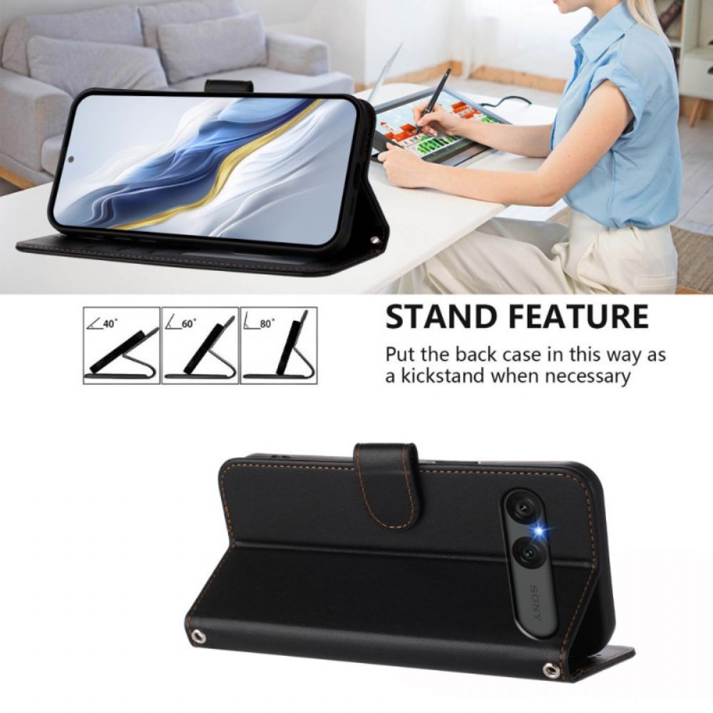 Flip Case Leren Sony Xperia 10 Vii Effen Imitatieleer