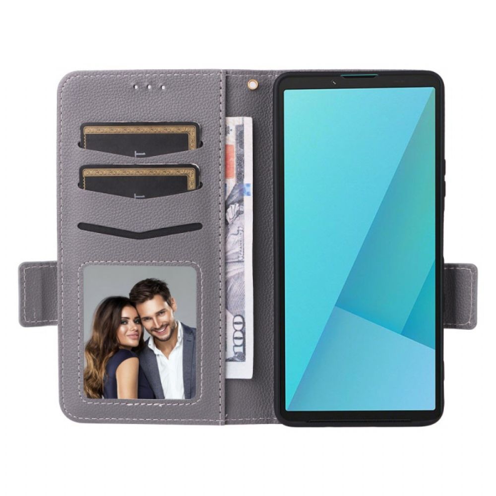Flip Case Leren Sony Xperia 10 Vii Kunstleer Met Riempje