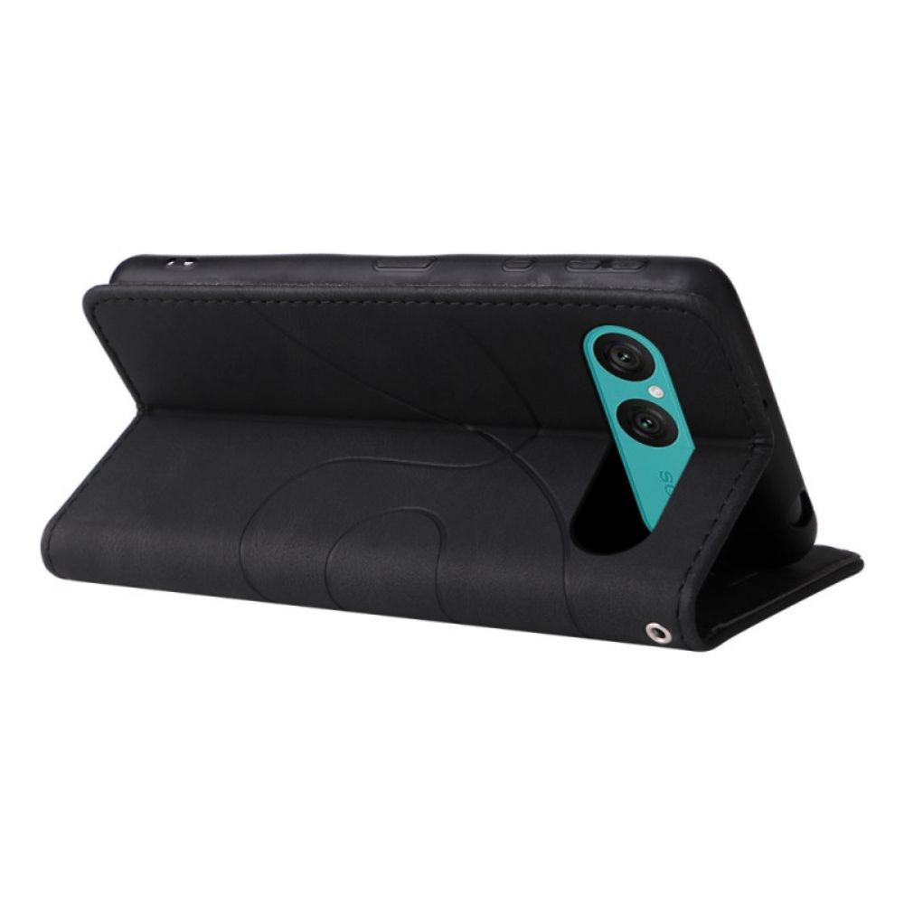 Flip Case Leren Sony Xperia 10 Vii Tweekleurig Golvend