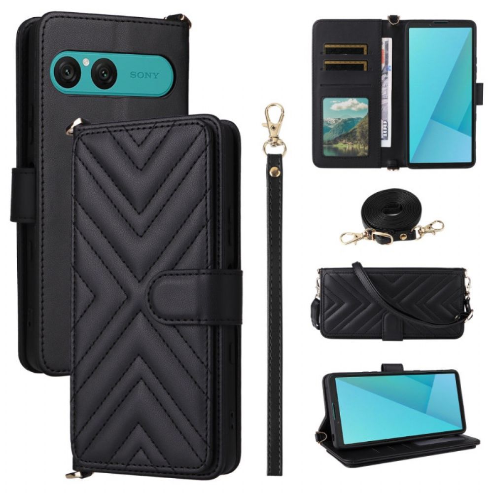 Folio-hoesje Sony Xperia 10 Vii Gewatteerd Met Riempje En Polsbandje