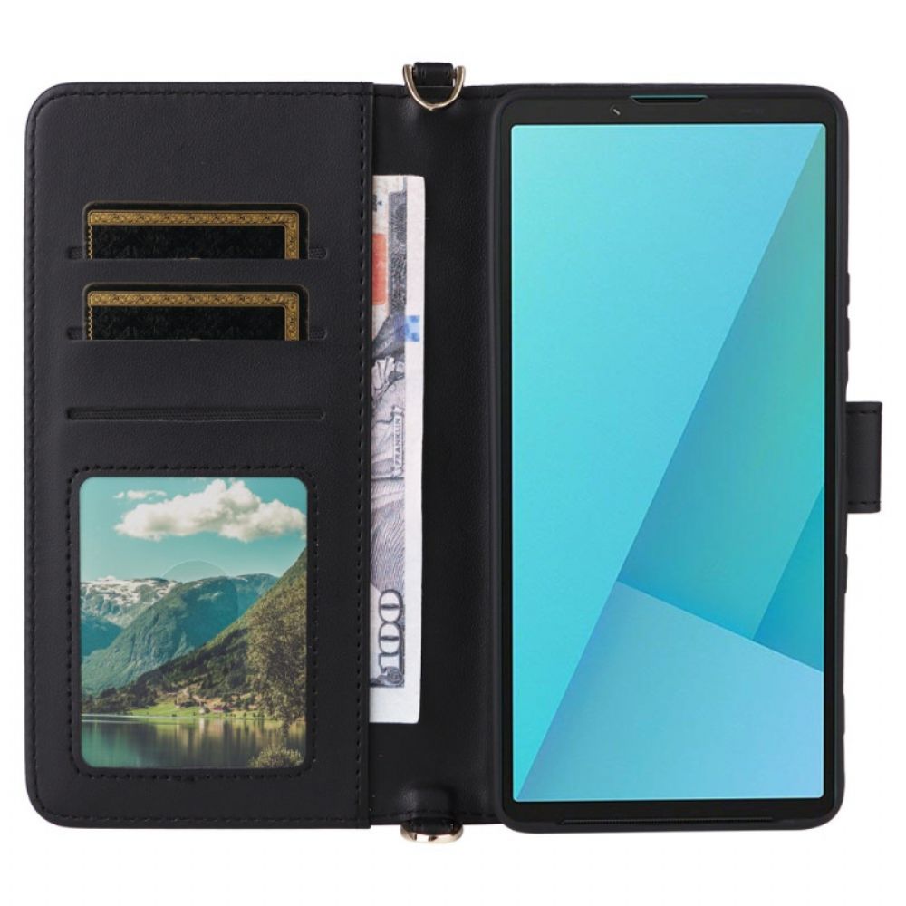 Folio-hoesje Sony Xperia 10 Vii Gewatteerd Met Riempje En Polsbandje