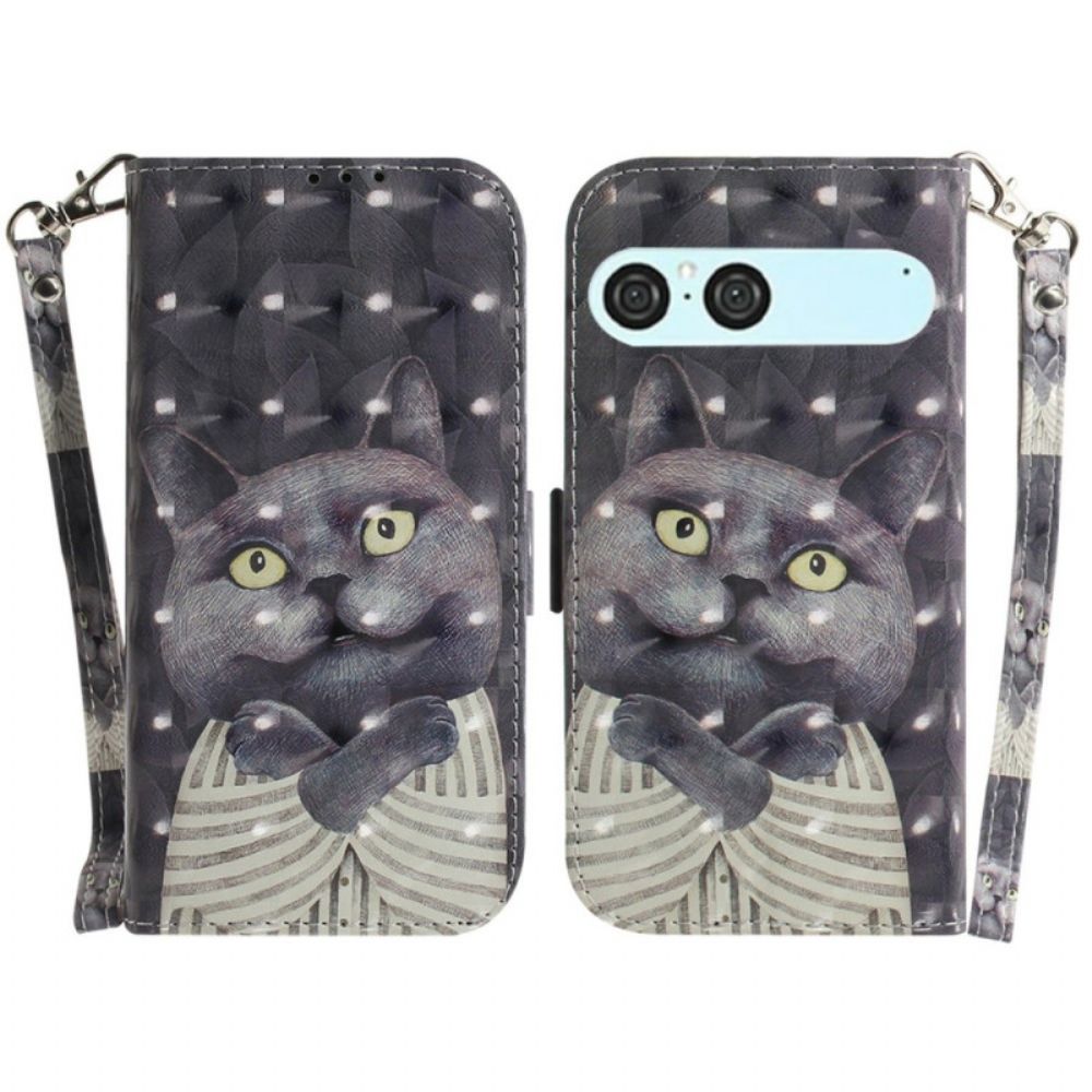 Folio-hoesje Sony Xperia 10 Vii Sleutelkoord Met Grijze Kat