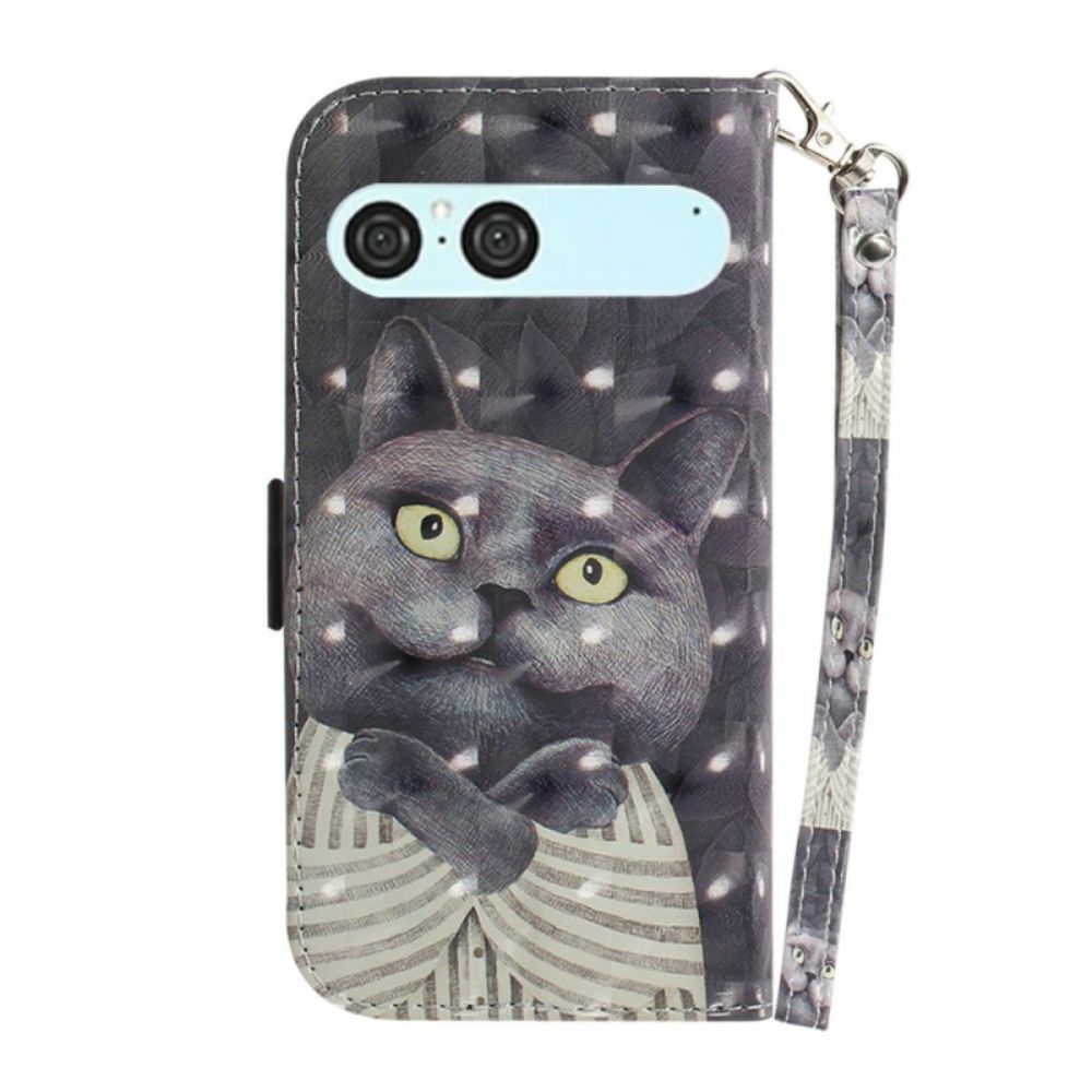 Folio-hoesje Sony Xperia 10 Vii Sleutelkoord Met Grijze Kat