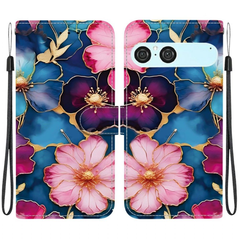 Folio-hoesje Sony Xperia 10 Vii Telefoonhoesje Blauw En Goud Bloemenpatroon