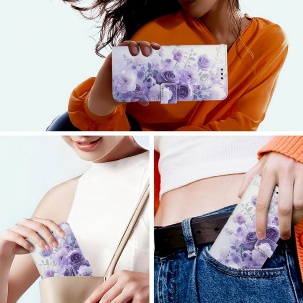 Folio-hoesje Sony Xperia 10 Vii Telefoonhoesje Paarse Rozen
