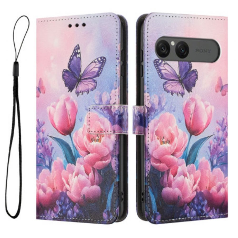 Folio-hoesje Sony Xperia 10 Vii Telefoonhoesje Roze Bloemenpatroon
