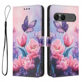 Folio-hoesje Sony Xperia 10 Vii Telefoonhoesje Roze Bloemenpatroon