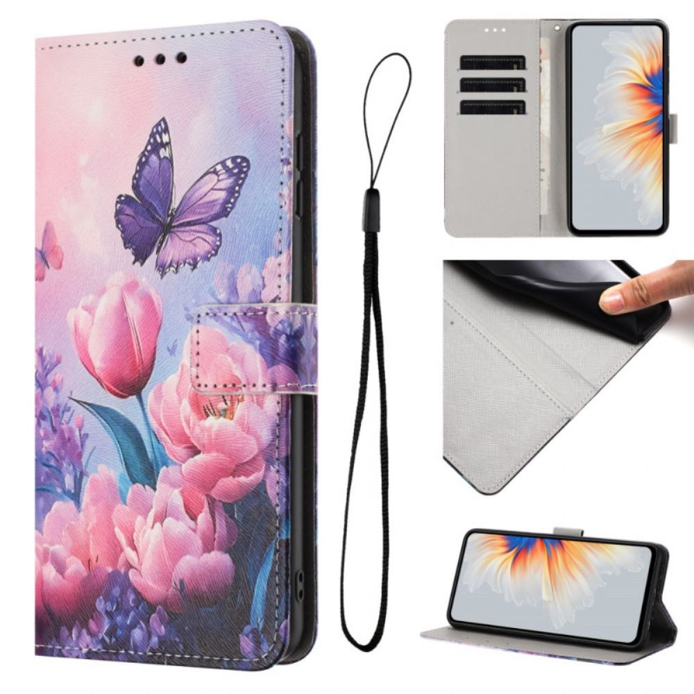 Folio-hoesje Sony Xperia 10 Vii Telefoonhoesje Roze Bloemenpatroon