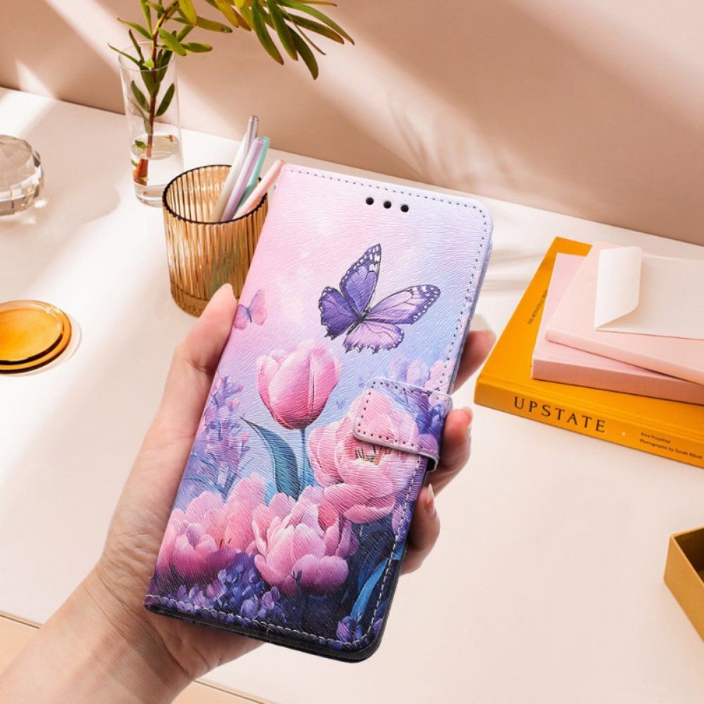 Folio-hoesje Sony Xperia 10 Vii Telefoonhoesje Roze Bloemenpatroon
