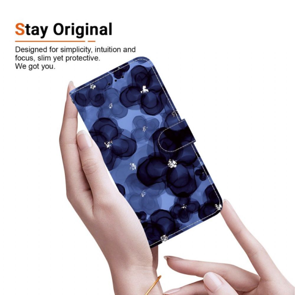 Leren Hoesje Sony Xperia 10 Vii Blauw Bloemenpatroon Bescherming Hoesje