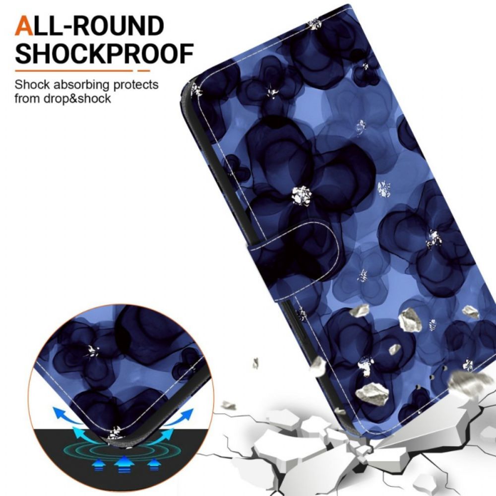 Leren Hoesje Sony Xperia 10 Vii Blauw Bloemenpatroon Bescherming Hoesje