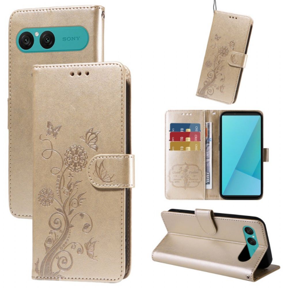 Leren Hoesje Sony Xperia 10 Vii Bloemenprint Bescherming Hoesje