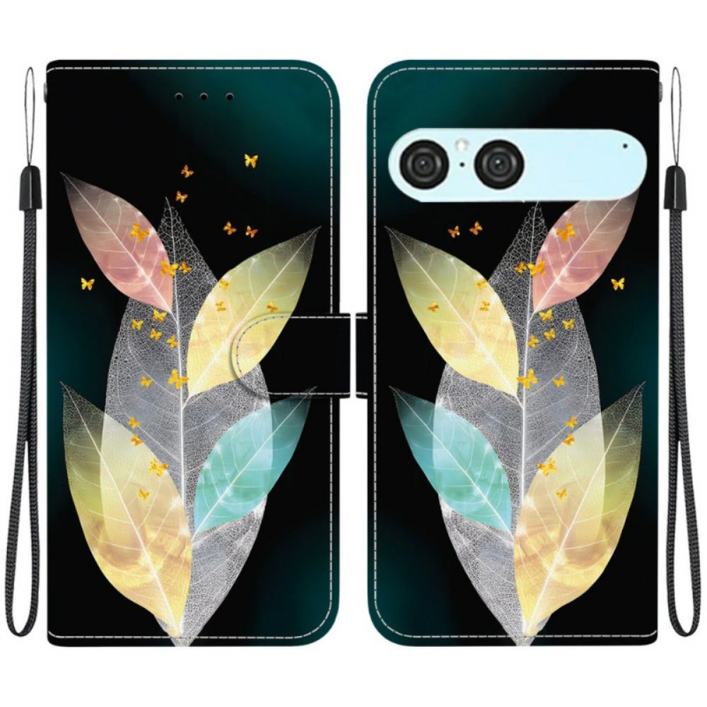 Leren Hoesje Sony Xperia 10 Vii Kleurrijke Bladeren Bescherming Hoesje