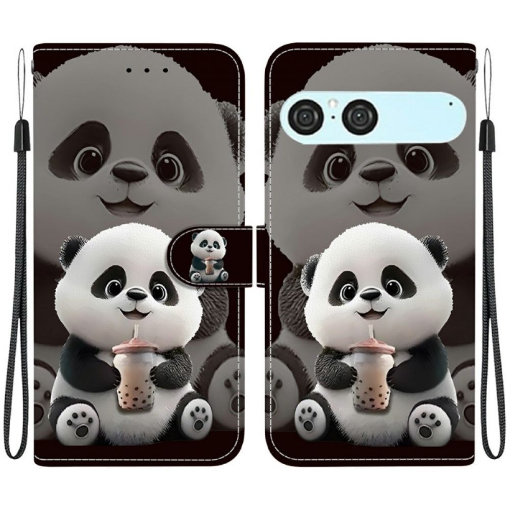 Leren Hoesje Sony Xperia 10 Vii Panda Met Babyflesje Bescherming Hoesje