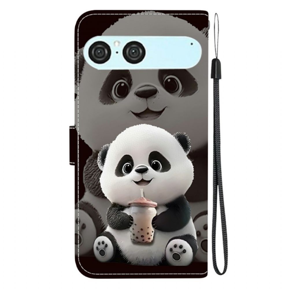 Leren Hoesje Sony Xperia 10 Vii Panda Met Babyflesje Bescherming Hoesje