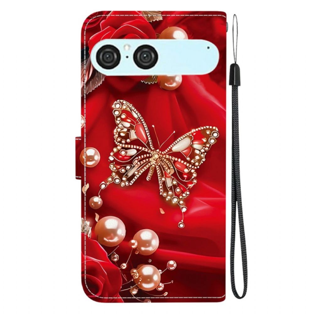 Leren Hoesje Sony Xperia 10 Vii Vlinder En Parels Bescherming Hoesje