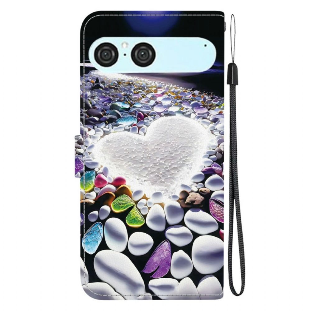 Leren Hoesje Sony Xperia 10 Vii Wit Hart Bescherming Hoesje