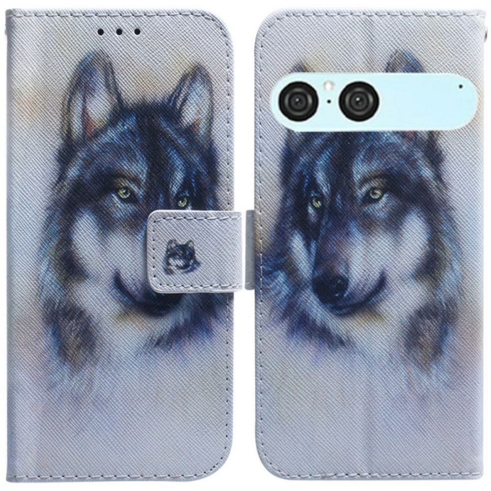 Leren Hoesje Voor Sony Xperia 10 Vii Aquarel Wolf