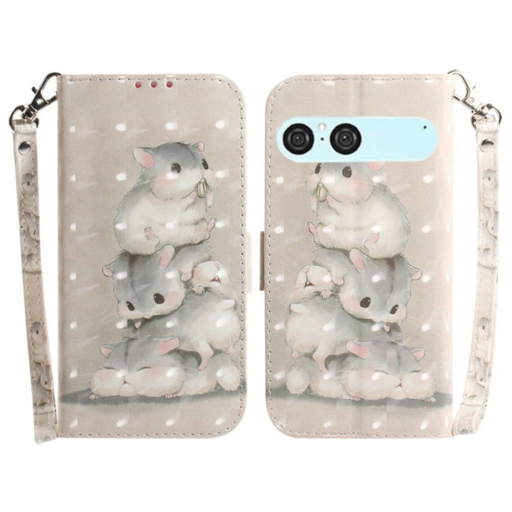 Leren Hoesje Voor Sony Xperia 10 Vii Sleutelkoord Met Hamsters