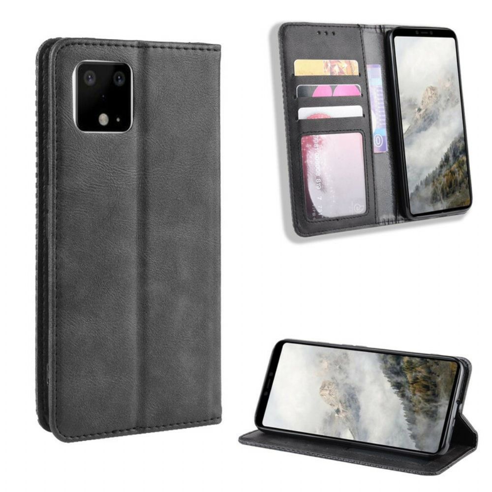 Bescherming Hoesje voor Google Pixel 4 Folio-hoesje Vintage Gestileerd Leereffect