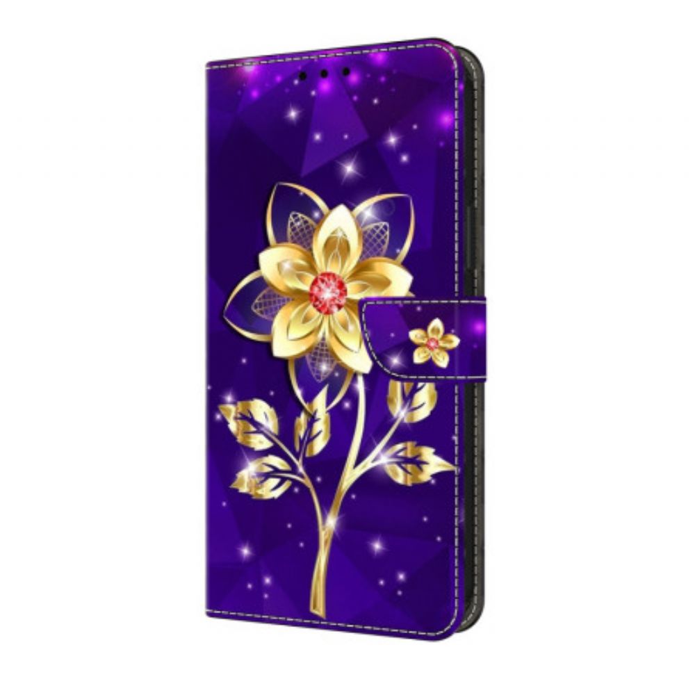 Bescherming Hoesje Samsung Galaxy A17 4g / 5g Gouden Bloem Op Een Paarse Achtergrond
