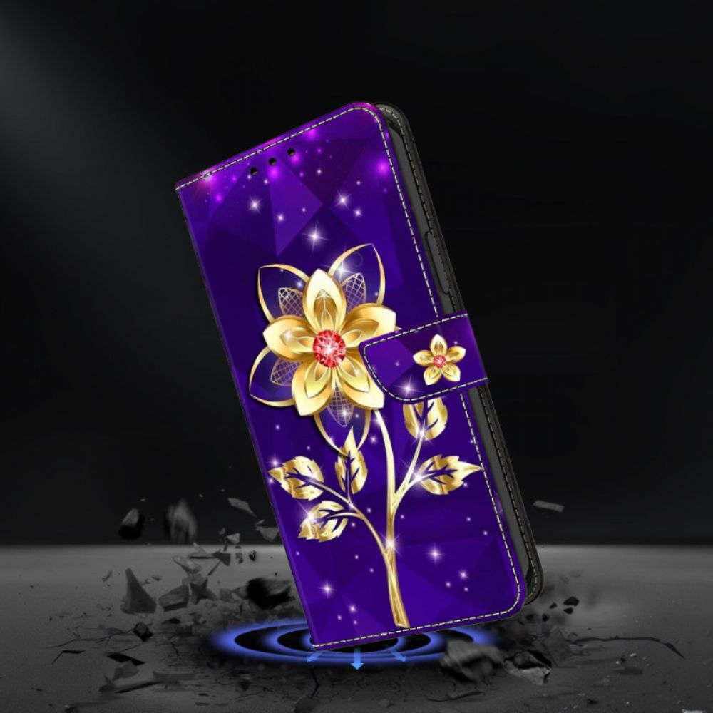 Bescherming Hoesje Samsung Galaxy A17 4g / 5g Gouden Bloem Op Een Paarse Achtergrond