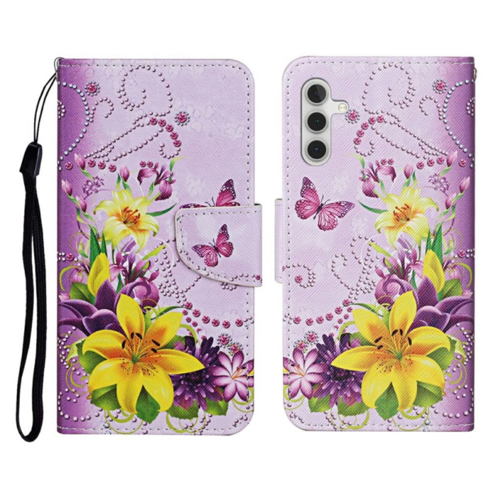 Flip Case Leren Samsung Galaxy A17 4g / 5g Gele Bloemen