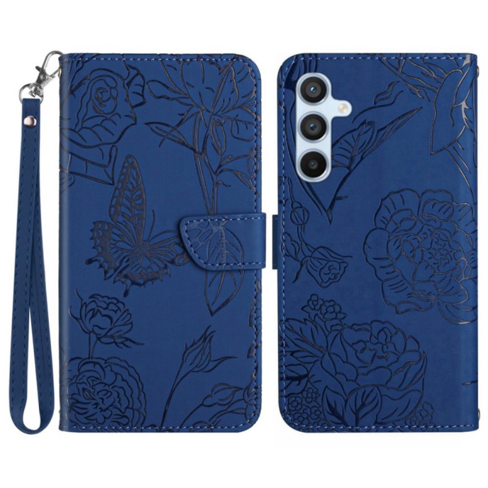 Folio-hoesje Samsung Galaxy A17 4g / 5g Telefoonhoesje Bandje Met Vlinderprint