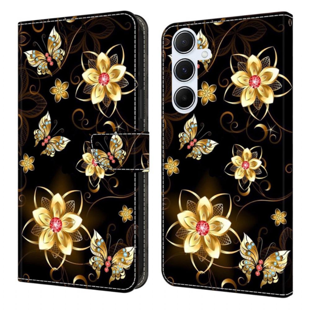 Folio-hoesje Samsung Galaxy A17 4g / 5g Telefoonhoesje Gouden Bloemen
