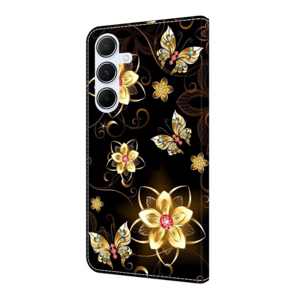 Folio-hoesje Samsung Galaxy A17 4g / 5g Telefoonhoesje Gouden Bloemen