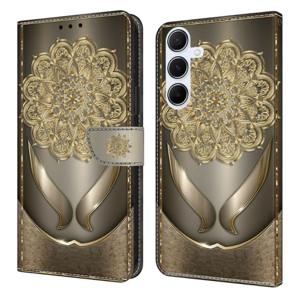Folio-hoesje Samsung Galaxy A17 4g / 5g Telefoonhoesje Gouden Bloemenpatroon