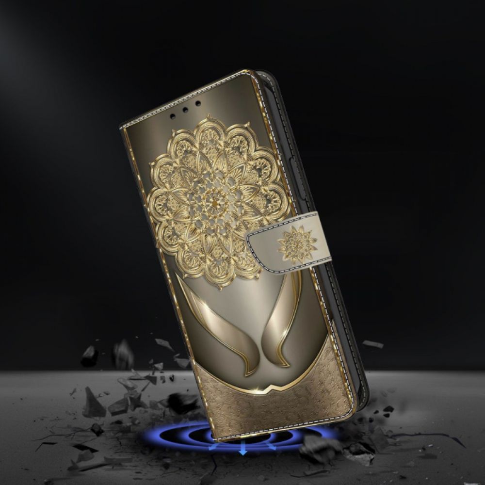Folio-hoesje Samsung Galaxy A17 4g / 5g Telefoonhoesje Gouden Bloemenpatroon