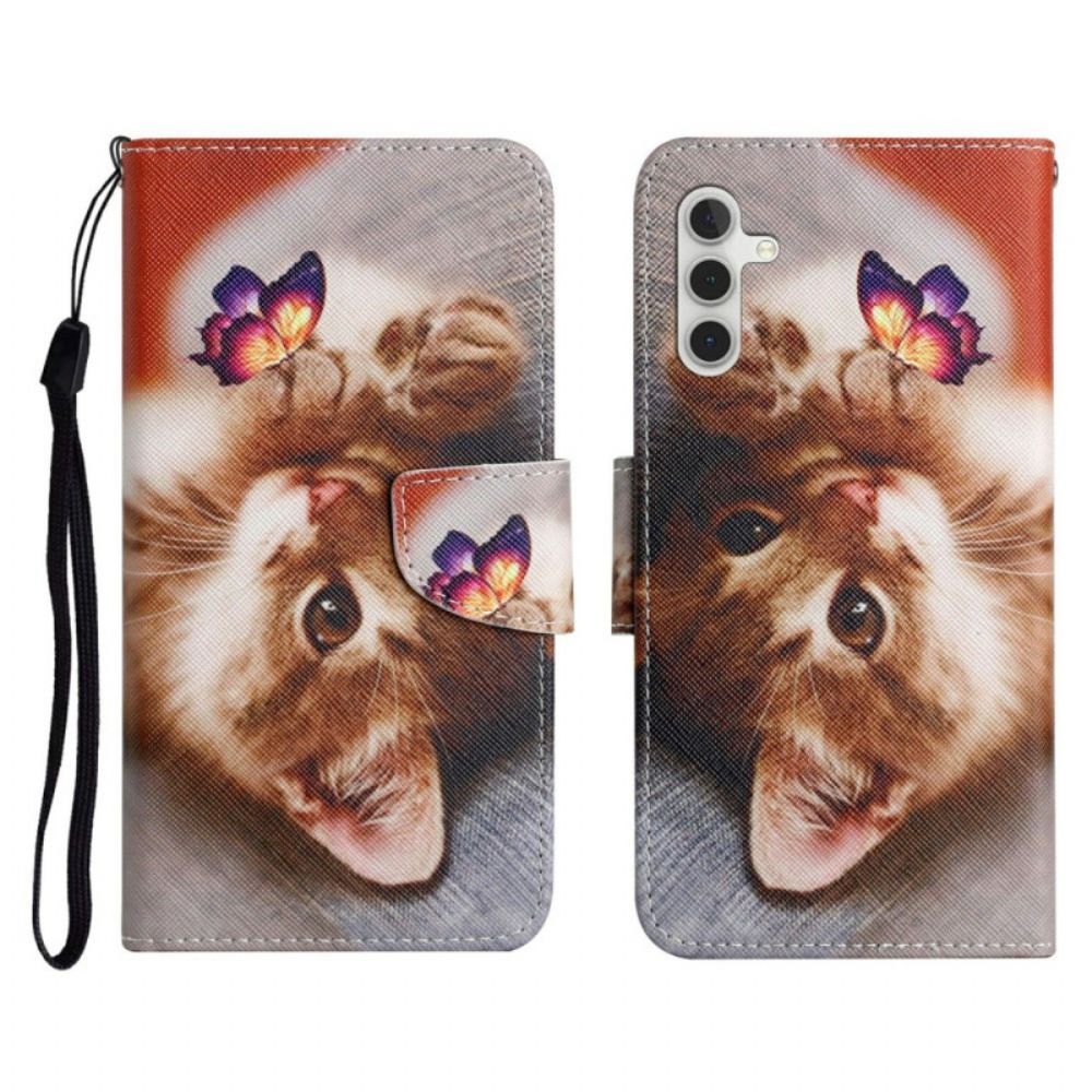 Folio-hoesje Samsung Galaxy A17 4g / 5g Telefoonhoesje Vlinder En Kat
