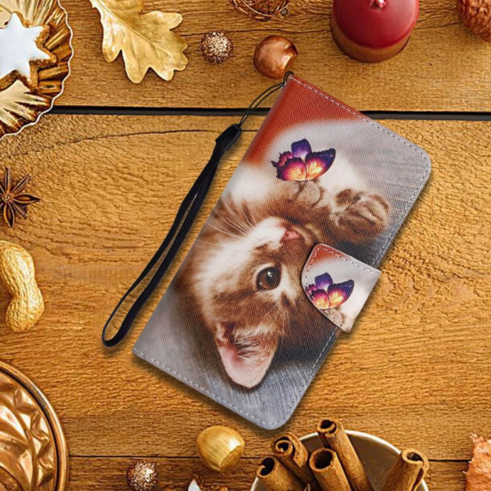 Folio-hoesje Samsung Galaxy A17 4g / 5g Telefoonhoesje Vlinder En Kat