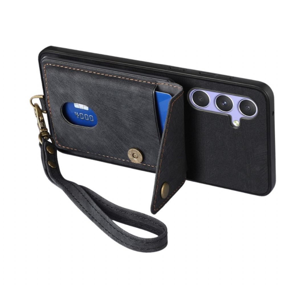 Hoesje Samsung Galaxy A17 4g / 5g Suède-look Met Kaarthouder En Draagkoord