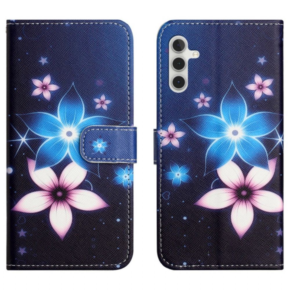 Leren Hoesje Samsung Galaxy A17 4g / 5g Blauwe Bloemen Bescherming Hoesje