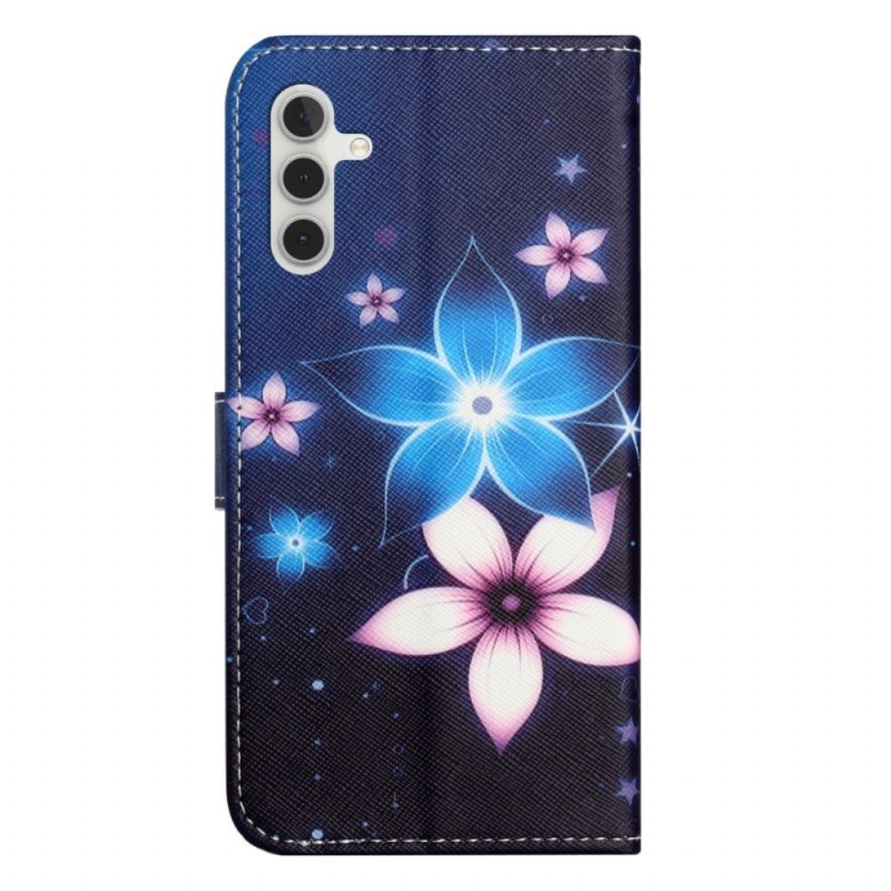Leren Hoesje Samsung Galaxy A17 4g / 5g Blauwe Bloemen Bescherming Hoesje