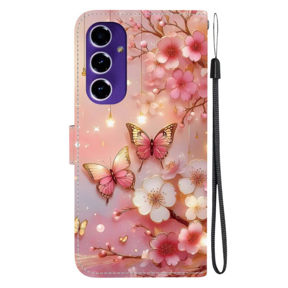 Leren Hoesje Samsung Galaxy A17 4g / 5g Rode Bloemen Bescherming Hoesje