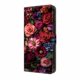 Leren Hoesje Samsung Galaxy A17 4g / 5g Roze Bloemen