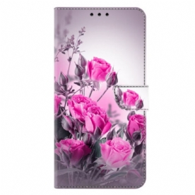 Leren Hoesje Samsung Galaxy A17 4g / 5g Velden Met Paarse Bloemen Bescherming Hoesje