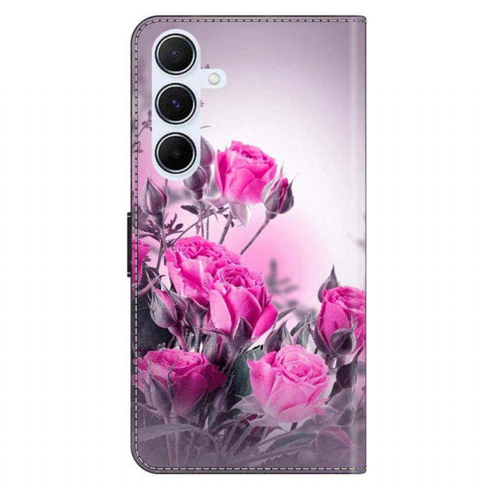 Leren Hoesje Samsung Galaxy A17 4g / 5g Velden Met Paarse Bloemen Bescherming Hoesje