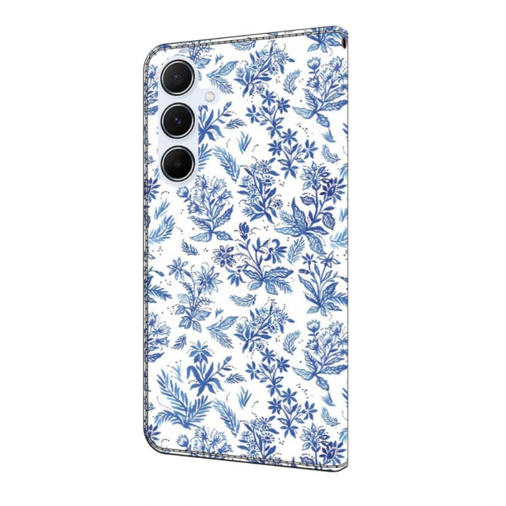 Leren Hoesje Voor Samsung Galaxy A17 4g / 5g Blauwe Bloemen
