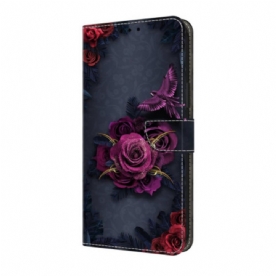 Leren Hoesje Voor Samsung Galaxy A17 4g / 5g Paarse Bloemen