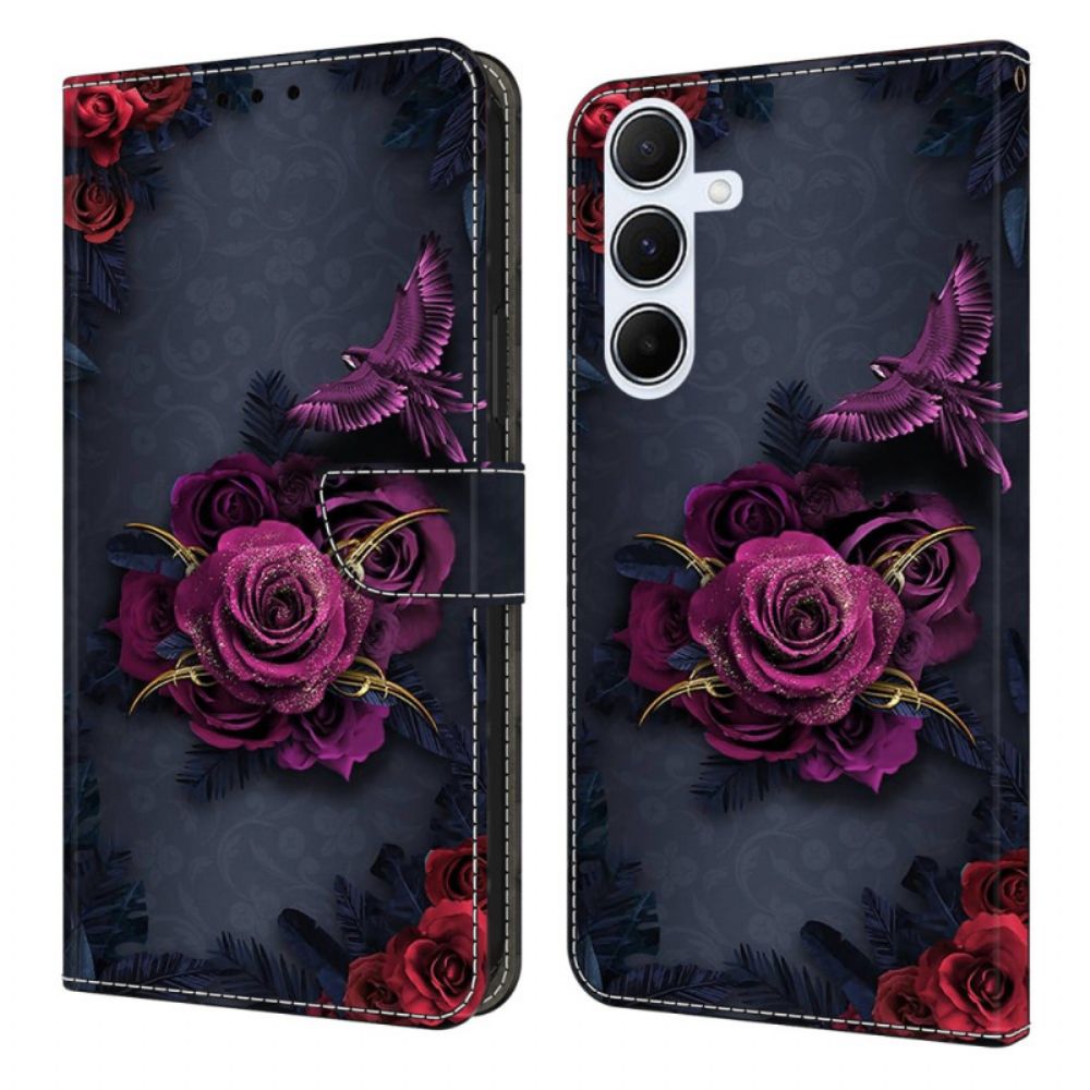 Leren Hoesje Voor Samsung Galaxy A17 4g / 5g Paarse Bloemen