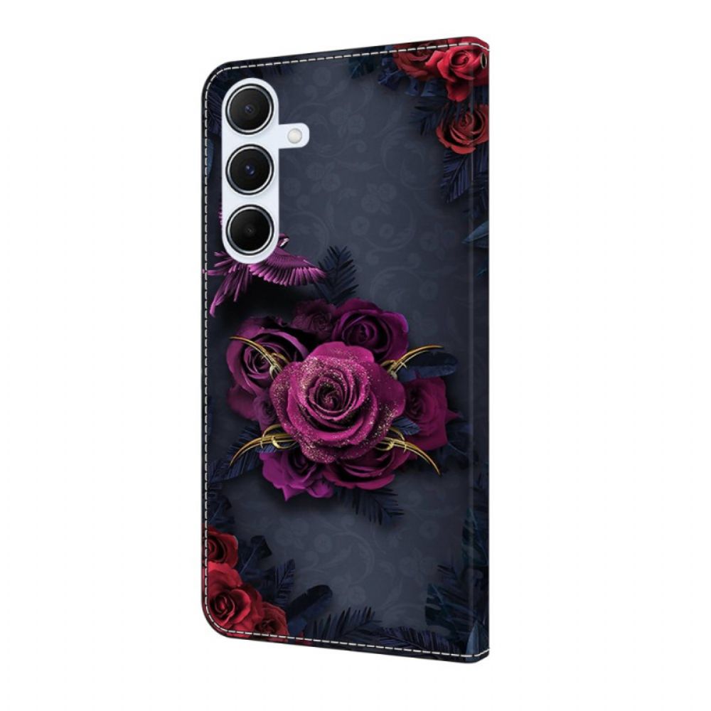 Leren Hoesje Voor Samsung Galaxy A17 4g / 5g Paarse Bloemen