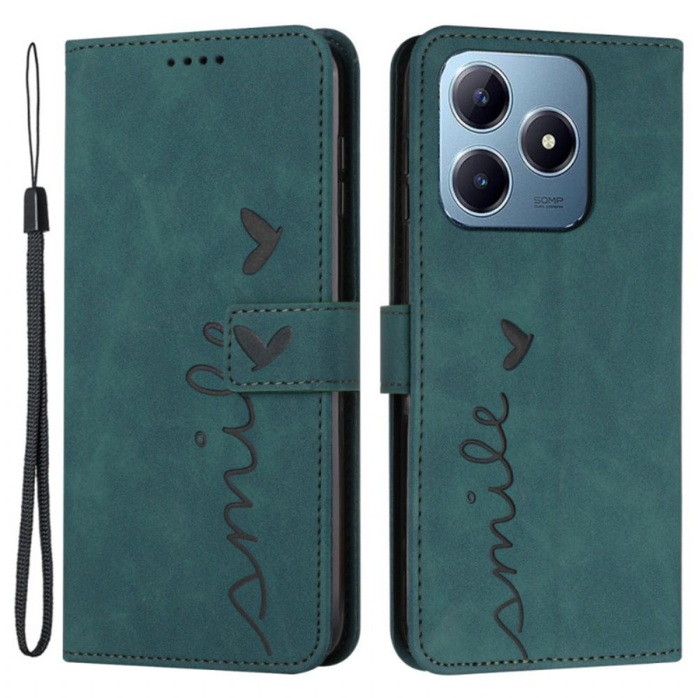 Leren Hoesje Realme Note 60 Smiley-bandje Bescherming Hoesje